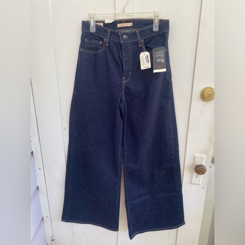NWT Levi's 728 High Rise Wide Leg Jeans Size 29x32 Dark Wash Loose Baggy